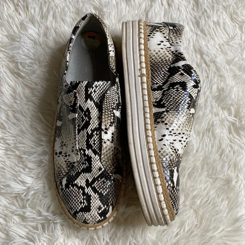 J Slides Black White Python Print Slip On Espadrille Sneakers Size 7